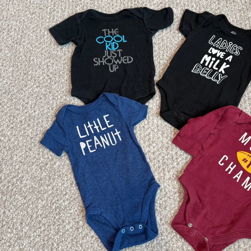 Baby Onesies Size 3-6 Month Funny Sayings Lot‎ of 4 Wonder Nation Cloud Island